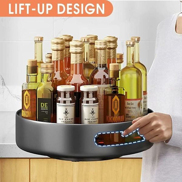 12\" Lazy Susan Organizer, Sort Metal og Stål Roterende Krydderihylde med Drejeskive til Køkken Pantry KLB