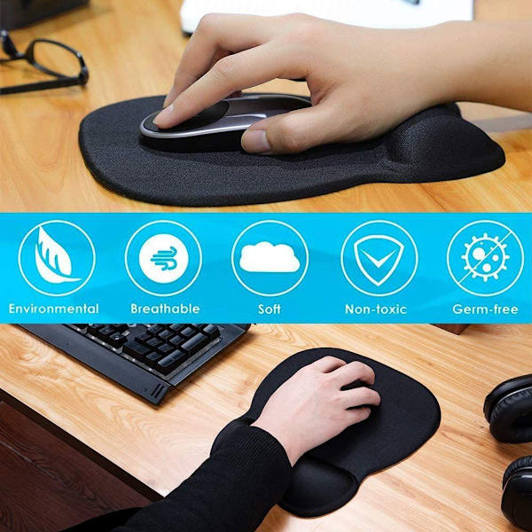 Ergonomisk musmatta med handledsstöd. Gelmusmatta med handledsstöd