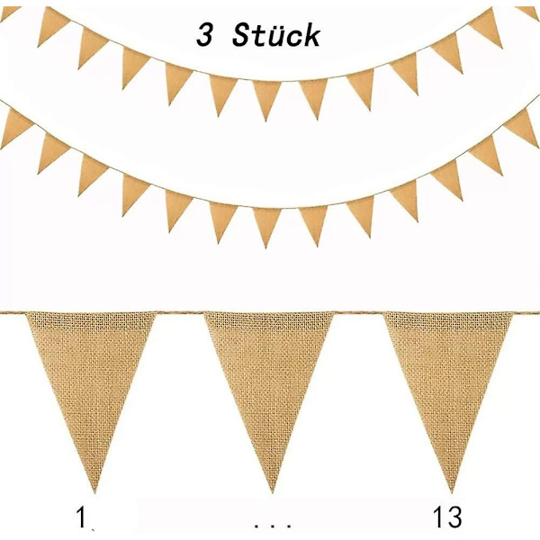 3 kpl Banner Viirinauha, Hamppuköysi Kolmio Koriste Liput Setti 13x17cm