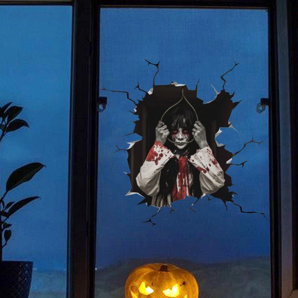 Nya halloween-fönsterklistermärken, stora skrämmande demonklistermärken för halloweenfestdekor, blodiga händer och fötter DIY-klistermärken för Glass Family School(B)