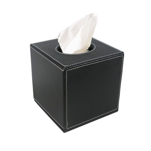 Tissue box skinn svart firkantet serviettholder