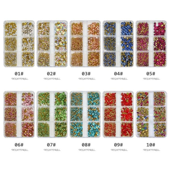 2 sæt manicure diamant neglepynt med 6 gitre - 05 lilla