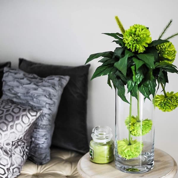 Cylindrisk glasvas, diameter 5\", höjd 12\", klart blommönster