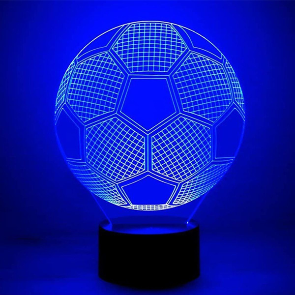 Fotball 3D illusjonsnattlampe, 7 farger skiftende berøringskontroll LED-skrivebordslampe KLB