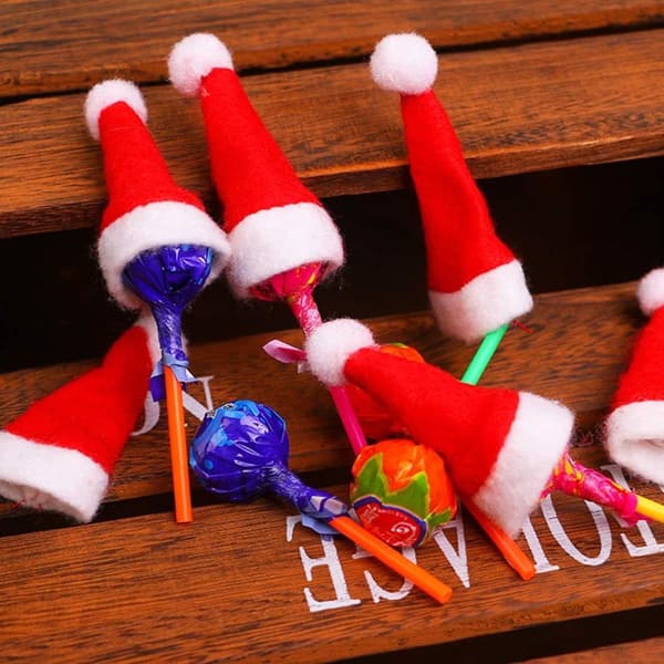150 stk. Lollipop Hat Mini Julehat Lollipop Topper Slik KLB