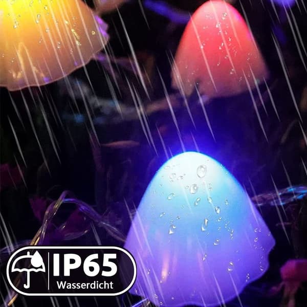Solcelledrevne eventyrlys utendørs 20 LED soppdekorasjon, 8 moduser lys sopp LED-dekorasjon KLB