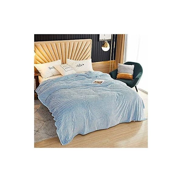 Ekstra rutete teppe, rutete fleece teppe (blå og hvit, 120x200cm) KLB