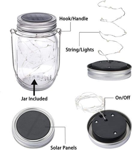 Solcellelampe, 4 stk solcellelykt LED solcellelykt syltetøyglasslykt