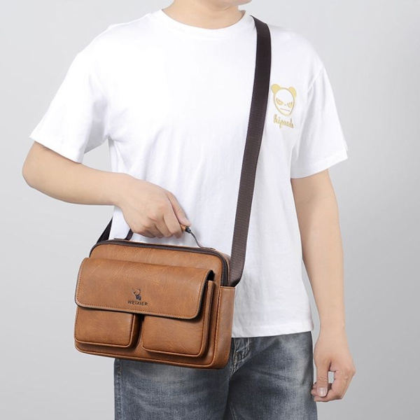 D241 Herr Business Axelväska Stor Kapacitet Casual Messenger Bag (Svart)