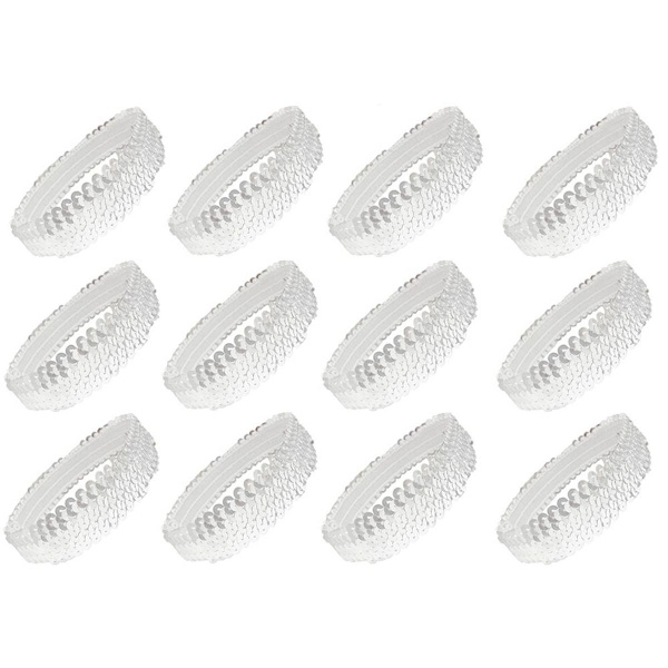 12 Sequin Hodebånd Elastisk Stretch Glitter Mote Hodebånd Hvit