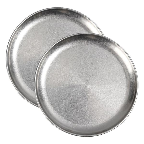Rostfri tallrik set med 2 metall middagstallrikar för snacks, silver