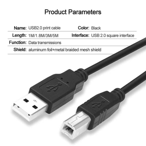 6ft USB-printerkabel 2.0 til HP OfficeJet Laserjet Envy; Canon Pixma; KLB