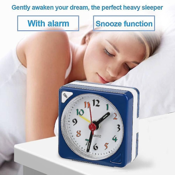 Mini rejsevækkeur: Quartz LED-lys, snooze-funktion, batteridrevet