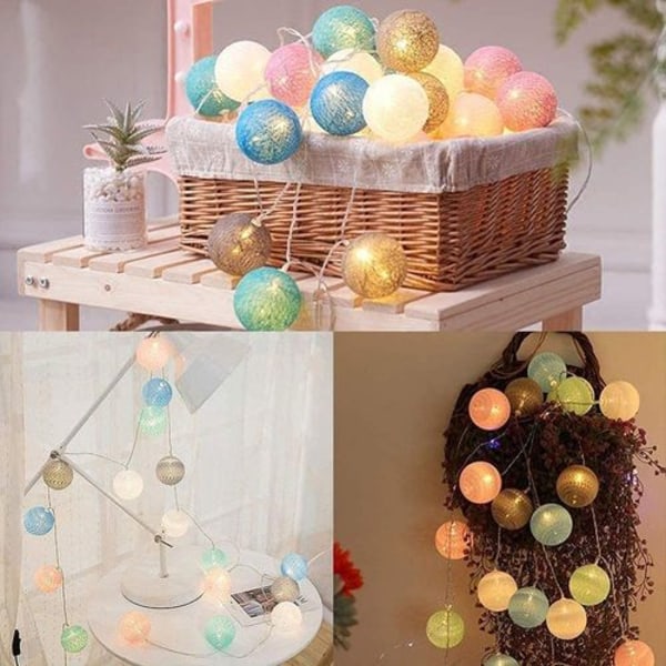 Bomullsboll-Ljusslingor - 3m 20 LED Boll-Ljusslingor för Inomhusnattlampa