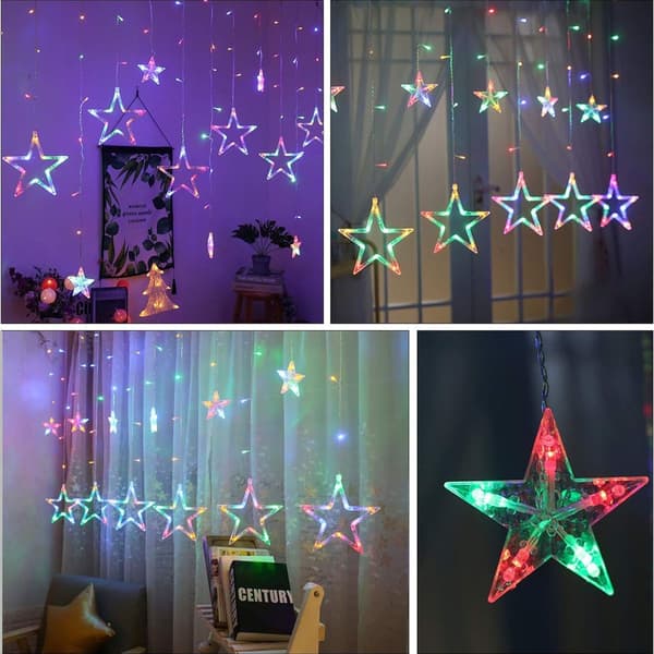 Stjerne LED-gardinlys, lyslenke med LED-kuler, 12 KLB