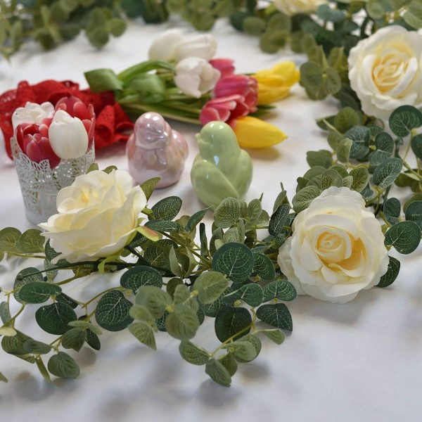 Artificial Eucalyptus Flower Garland Champagne Roses 6ft Long Artificial KLB