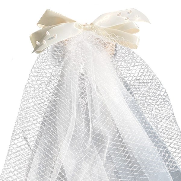 Hvid sløjfe dobbeltlags bryllup slør med klip Brude bryllup S Style1 KLB