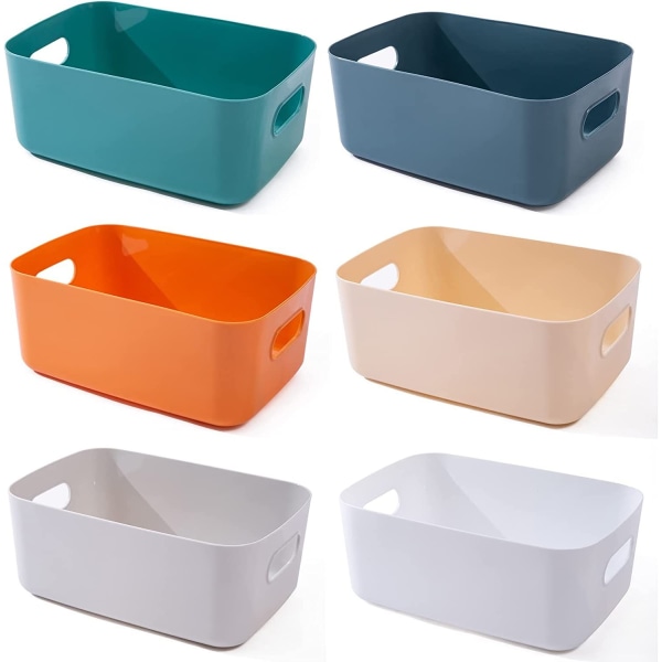 6 STK Farve Plast Opbevaringskurv Badeværelse Hylde Kurve Køkken Organisation Pantry Opbevaringsbeholdere (Medium)