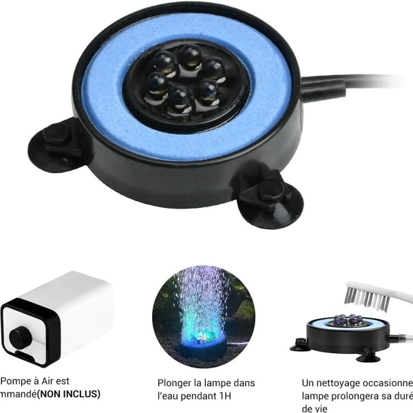 Nedsænkelig akvarieboblelampe, automatisk farveskiftende boblelys, 6 KLB