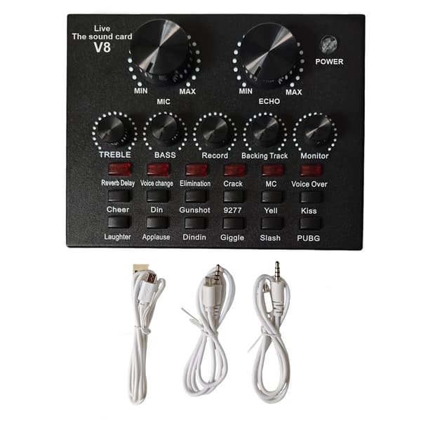 V8P live lydkort, ett-trykks demping, stemmeendring, dobbel mikrofon KLB