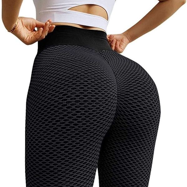 Berømte leggings, dame bagløftende yogabukser høje 03 sorte KLB