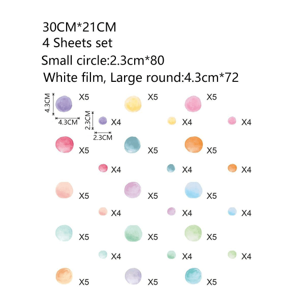 Värikkäät pistetarrat, vesiväripilkut, seinätarrat lastenhuoneeseen, monivärinen KLB