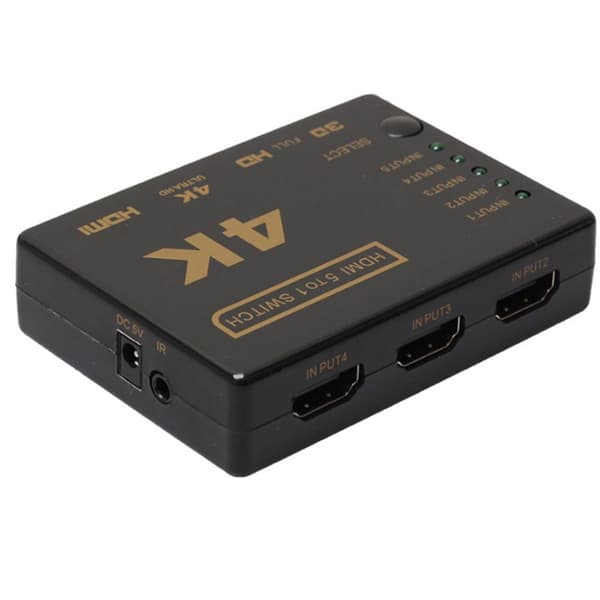 HDMI-switch 4k, smart 5-port HDMI-switcher splitter understøttet