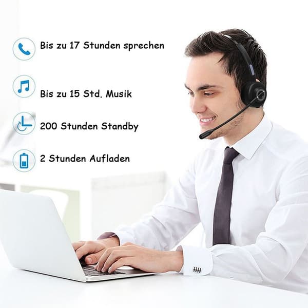 Bluetooth-headset med mikrofon og USB-dongle, mono PC-headset-hovedtelefoner