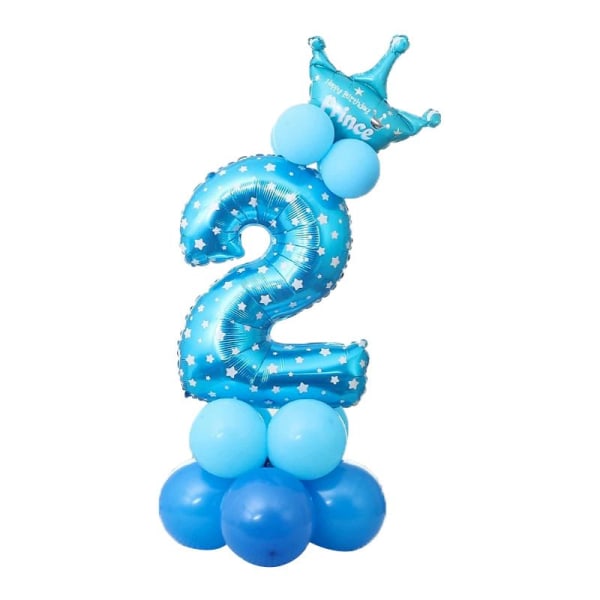 32 tum (blått nummer 2) gigantiska nummerballonger, folie helium digital ballongdekor för fester, födelsedagar -