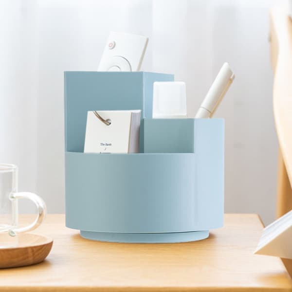 Monitoiminen pyöreä kynäpidike pyörivä säilytyslaatikko sininen
