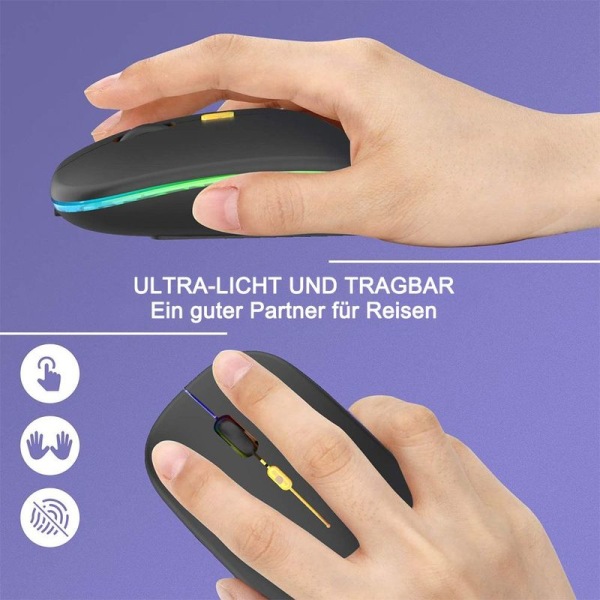 Päivitä langaton PC-hiiri LED-valolla, ladattava ja hiljainen