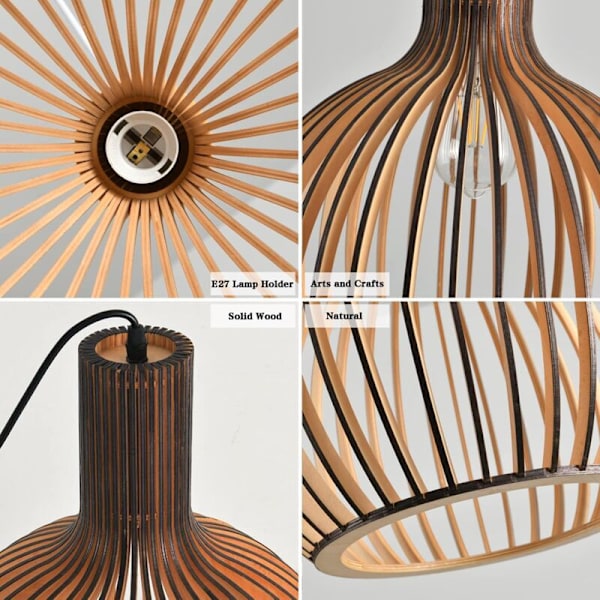 Lampe (Ø35cm) Naturlig tre pendellampe laget av elegante og buede biter (Svart) KLB