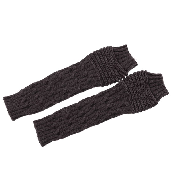 Womens Winter Warm Over Albue Lang Fingerless Knitted Half Finger Open Dark Grey KLB