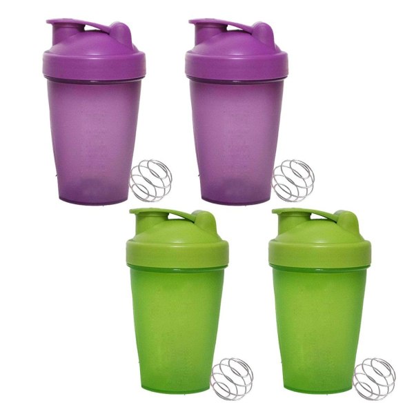 4 Pack] 20 oz shakerflaske med piskerisbolde, inkluderer lilla + grøn