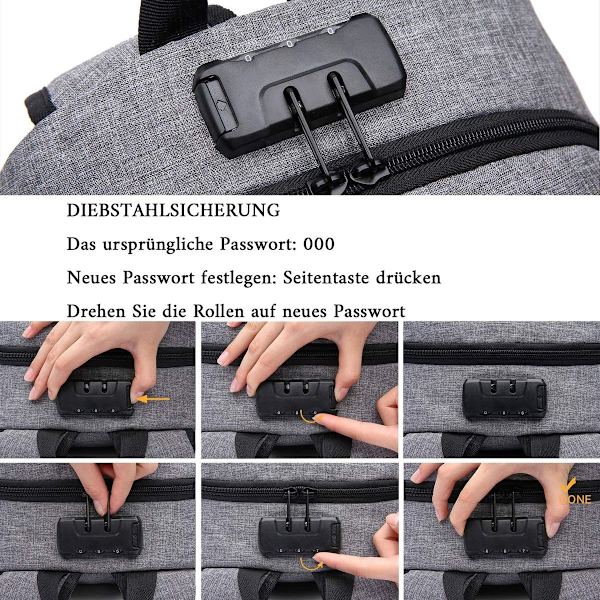 Stöldskyddande laptopryggsäck för män: 15,6 tum, USB-laddningsport KLB