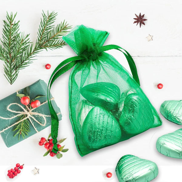 100 stk. 3,9\"x6\" Organzaposer med snørelukning, små grønne netposer til smykkegaver til babyshower, julefest (grøn).
