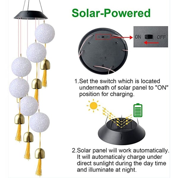 Solcelledrevne LED-mobilvindspil med farveskift, solcelledrevet havelampe KLB