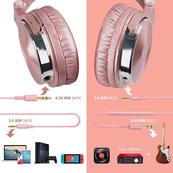 Over-ear hodetelefoner med kabel, 50 mm driver, basslyd, rosa gull