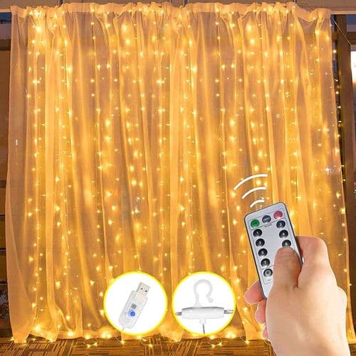 LED-lyskæde, lysgardin 300 LED USB varm hvid