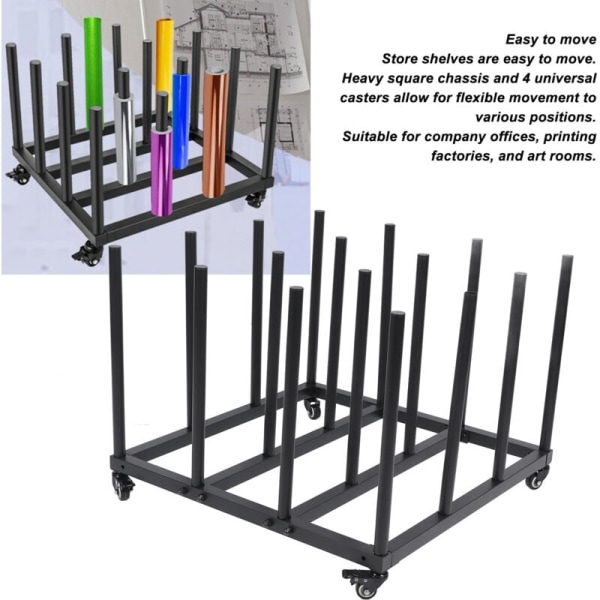 Liikkuva vinyylisäilytyskärry, teräsputki, vakaa ja monipuolinen vinyylitallennusteline, säilytysteline KLB