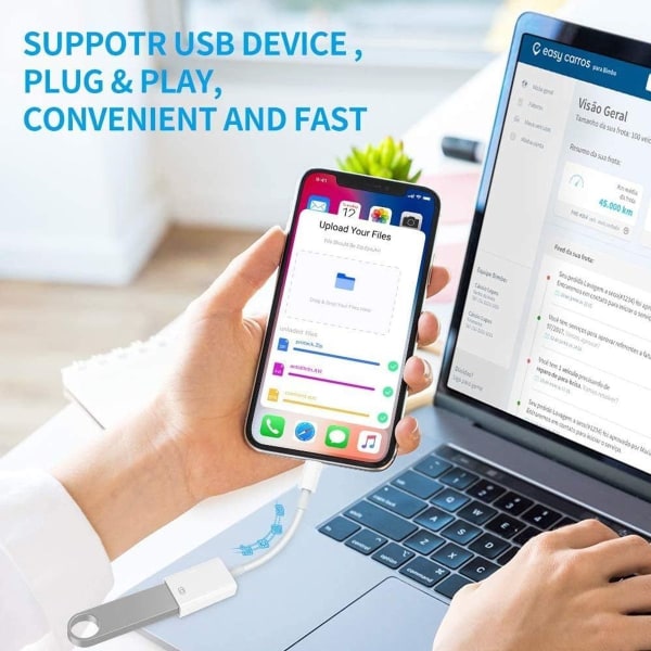 USB-kameraadapter, USB 3.0 OTG-kabel for iPhone/iPad for tilkobling