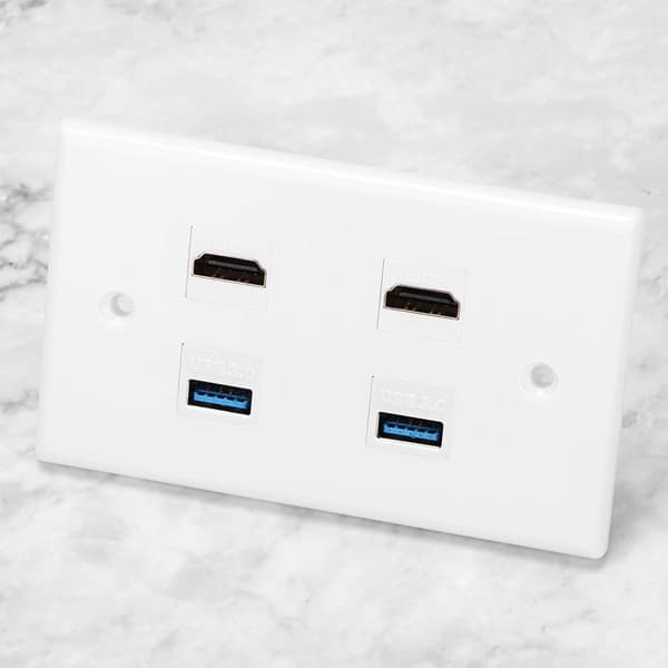 HDMI hunn til hunn, 2 USB-spenne, veggplate KLB