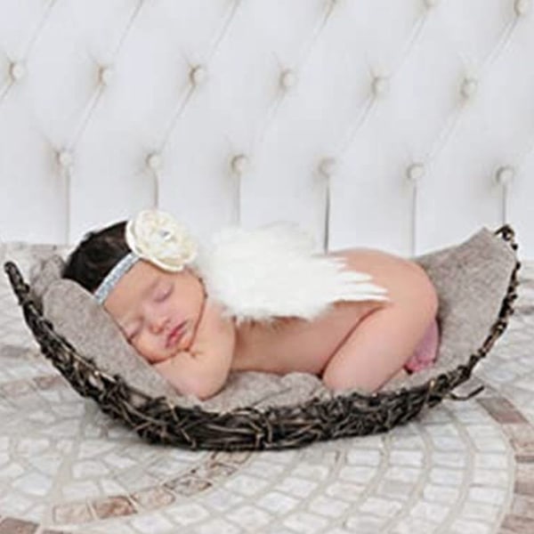 Baby fotorekvisitt kostyme englevinger fjærvinger perlehårbåndsett KLB