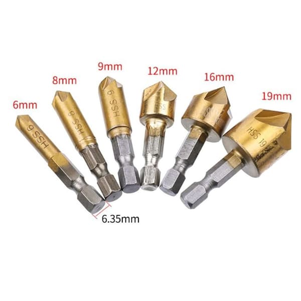 Sett med 6 countersink sekskantede bor for metall, tre KLB