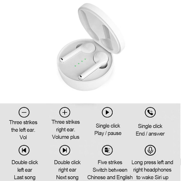Bluetooth 5.0 in-ear-hörlurar med laddningsbox, brusreducerande vit