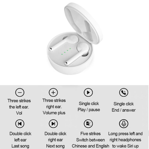 Bluetooth5.0 in-ear hodetelefoner med ladeboks, støyreduserende hvit