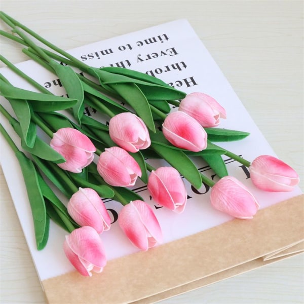 10 stk. Pulver Kunstig Blomst Tulipan Falsk Blomst Latex Materiale Real Touch Bryllup Soveværelse Familie Hotel Fest Indendørs Stue-