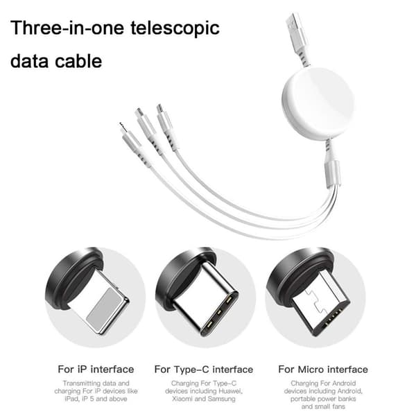 1 stk ladekabel, 3-i-1 hurtigladekabel med 3A hvit