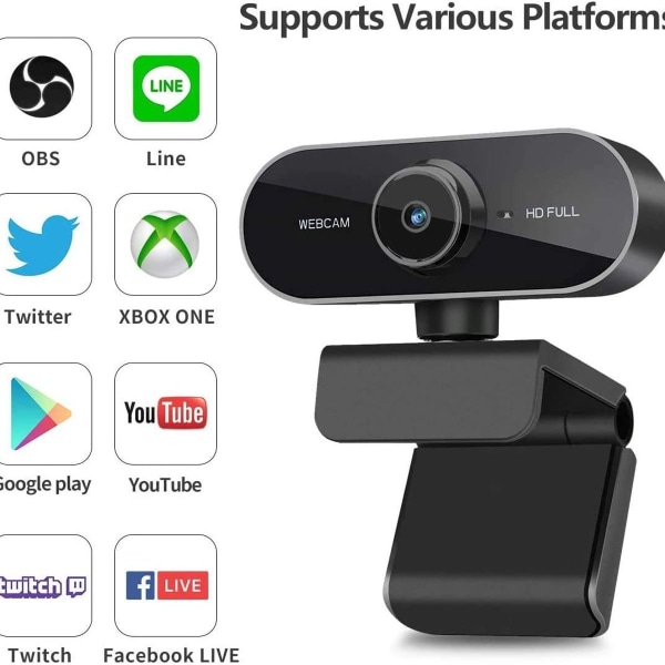 Webkamera, 1080P webkamera for PC, laptop og stasjonær PC