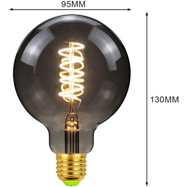Led-lamput Vintage-lamppu 4W himmennettävä savulasi 2700K lämmin valkoinen Edison-kierre E27-kanta 220/240V koristeelliset lamput G95 KLB
